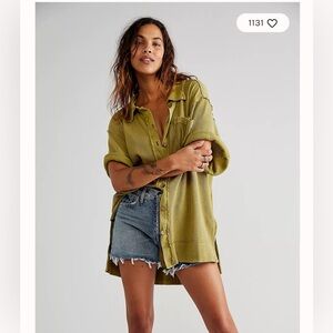 Free People Olive Green Button-Up Shirt